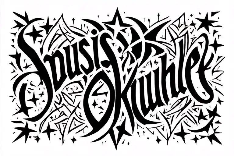 "SbusisOkuhle" "SbusisOkuhle" name with stars forming the shape tattoo design idea