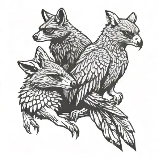 Kangaroo racoon and eagle together tattoo design idea