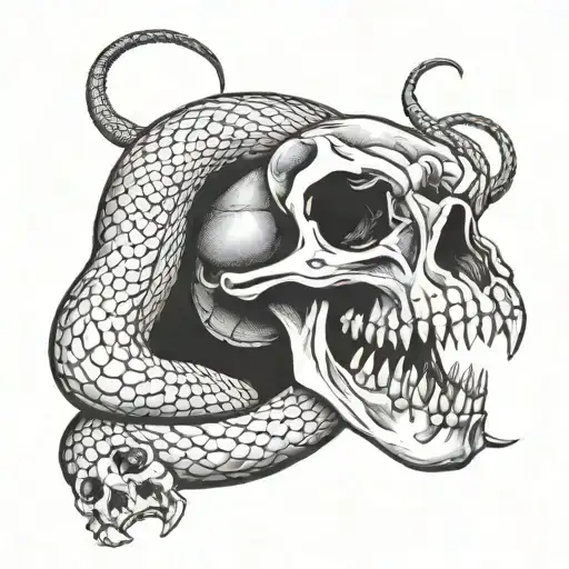 snake whit dog's skull tattoo design idea