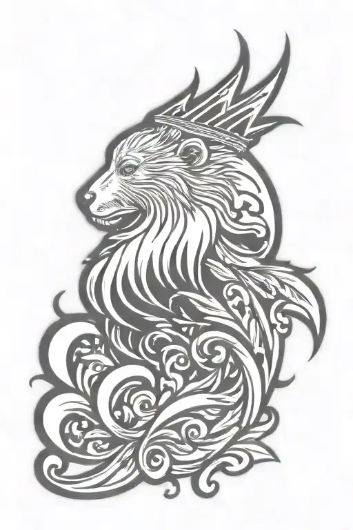 bear royal flourish wearing crown tattoo design idea