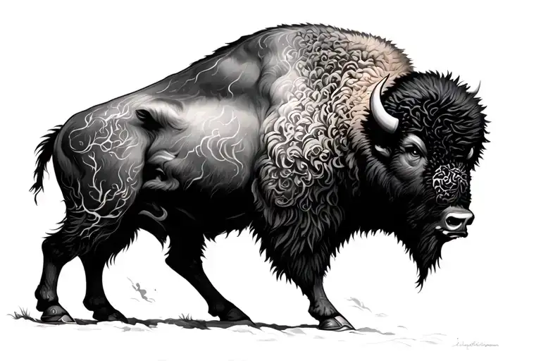 bison facing storm tattoo design idea