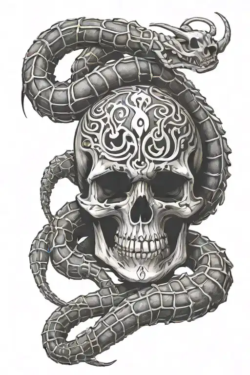 skull and scorpion wrapped tattoo design idea