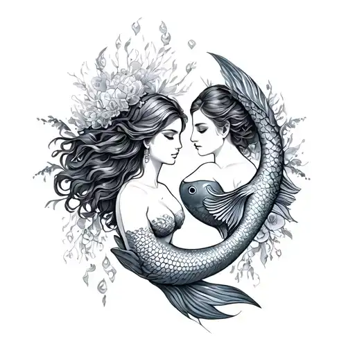 Virgo goddess pisces mermaid in love tattoo design idea