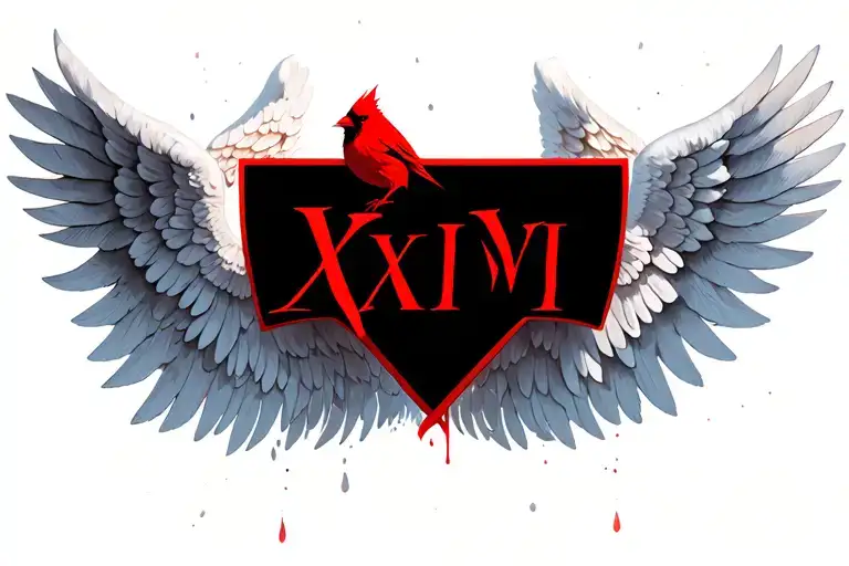 "XXVI" Cardinal with angel wings tattoo design idea