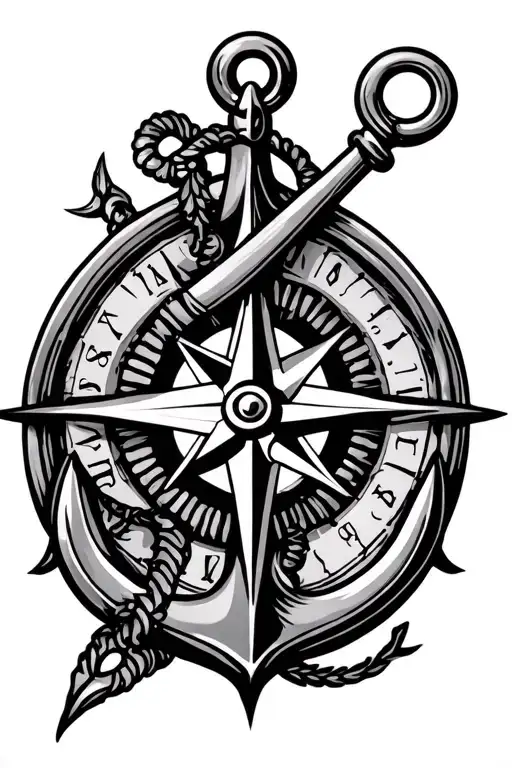 compass and anchor intertwined  tattoo design idea