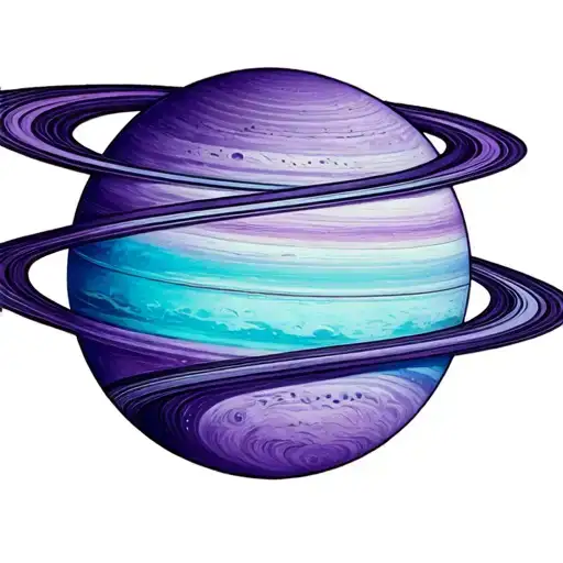 SATURN PLANET WHAT IS ACUTELA style in violet and turquoise colors tattoo design idea