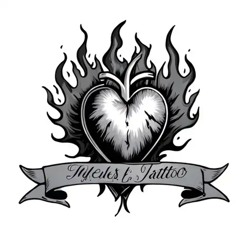 sacred heart with flames surrounding tattoo design idea