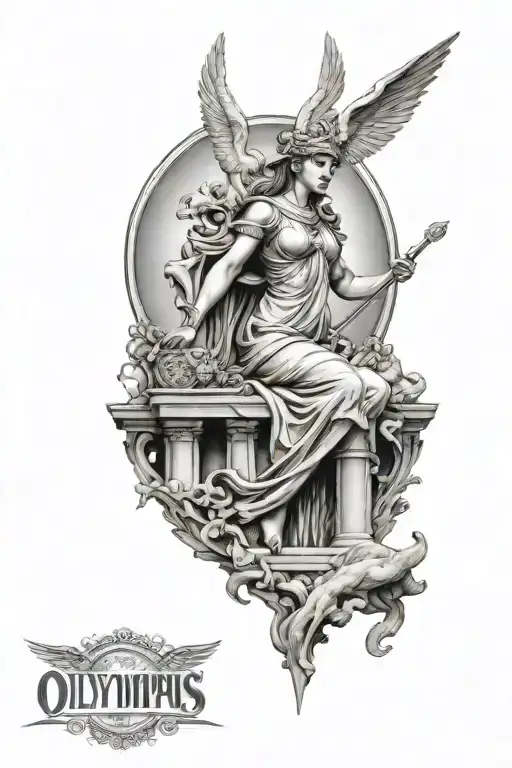 Athena overlooking Olympus Gods tattoo design idea