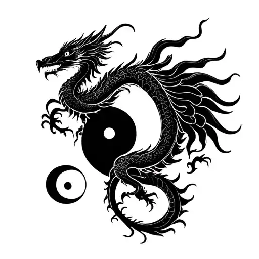 chinese dragon and phoenix with yin and yang tattoo design idea