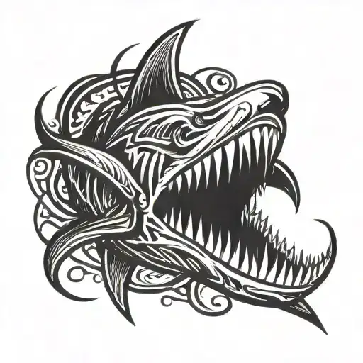 A striking image of a boxing glove morphing into a shark fin, symbolizing strength and agility tattoo design idea