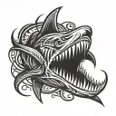 A striking image of a boxing glove morphing into a shark fin, symbolizing strength and agility tattoo design idea