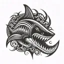 A striking image of a boxing glove morphing into a shark fin, symbolizing strength and agility tattoo design idea