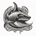A striking image of a boxing glove morphing into a shark fin, symbolizing strength and agility tattoo design idea