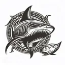 A striking image of a boxing glove morphing into a shark fin, symbolizing strength and agility tattoo design idea