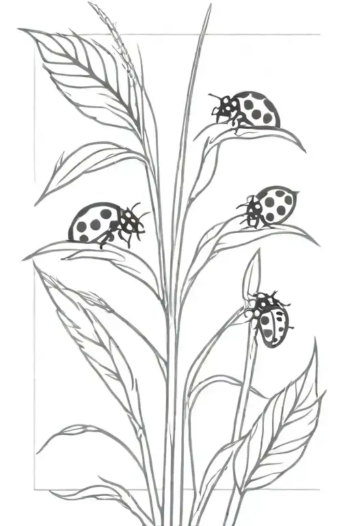 wheat with three ladybugs crawling tattoo design idea