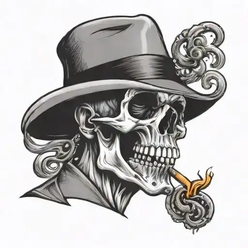 Gangster skull smoking cigarette tattoo design idea
