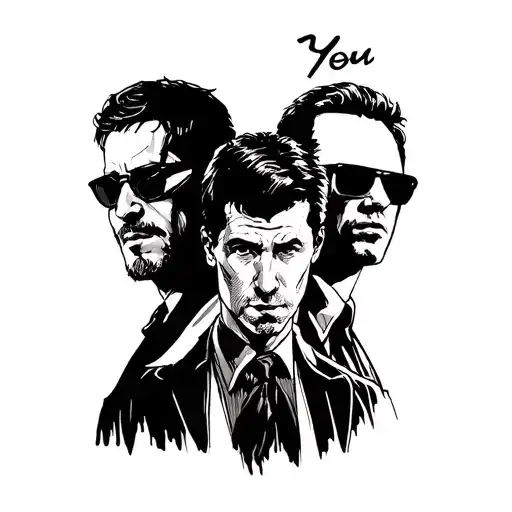 The picture depicts three main characters: Joe Goldberg from 'You', Professor from the 'Money Heist' series and Harvey tattoo design idea