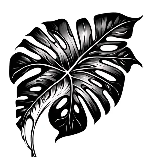 maori  tribal design with monstera leaf intertwined down the arm tattoo design idea