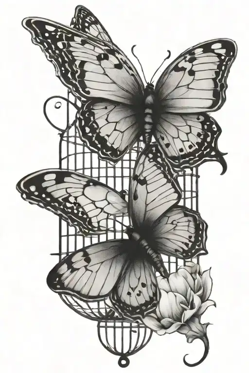 butterfly trapped inside a cage tattoo with only one butterfly  tattoo design idea