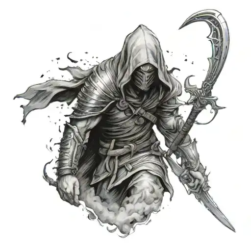 a hooded warrior who stands up straight tattoo design idea