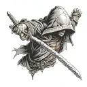 a hooded warrior who stands up straight tattoo design idea