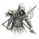 a hooded warrior who stands up straight tattoo design idea