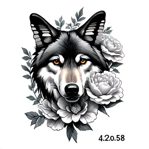 "4.20.58" butterfly carnation wolf tattoo design idea