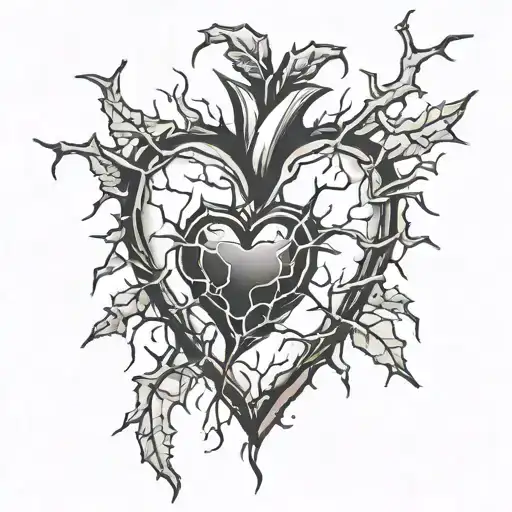 stone heart with cracks and thorns around it  tattoo design idea