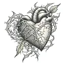 stone heart with cracks and thorns around it  tattoo design idea