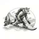 snowboarder and wolf and mountain tattoo design idea