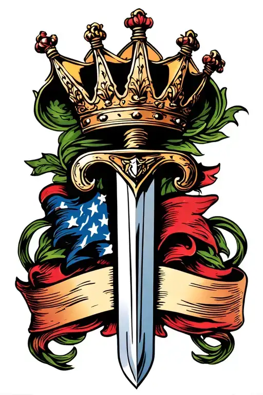 sword with crown on top tattoo design idea