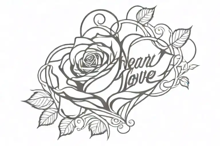 heart rose intertwined with name written tattoo design idea
