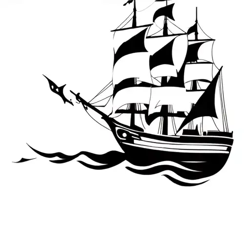Captain Jack and Black Pearl Ship sailing tattoo design idea