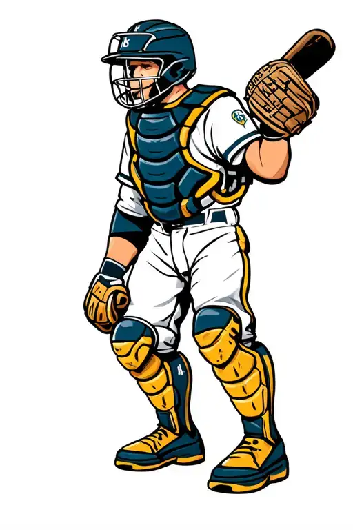 Baseball catcher with chest protector and shin guards tattoo design idea