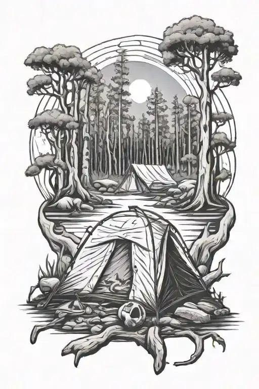 australia outback forest camping fire tattoo design idea
