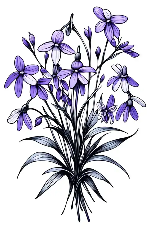 violet and snowdrop bouquet tattoo design idea