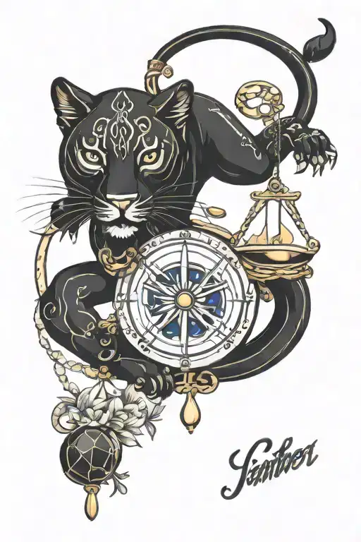 panther libra zodiac sign tattoo design idea