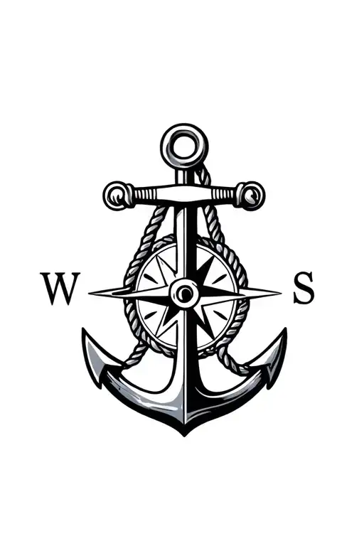 boat anchor compass rope shark  tattoo design idea