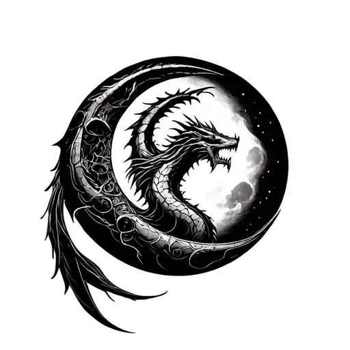 Bahamut with a moon tattoo design idea