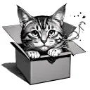 shrodengers cat with string coming out of the box tattoo design idea