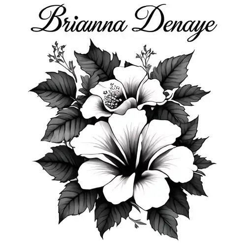 name Brianna Denaye with hibiscus flowers and vineyard  tattoo design idea