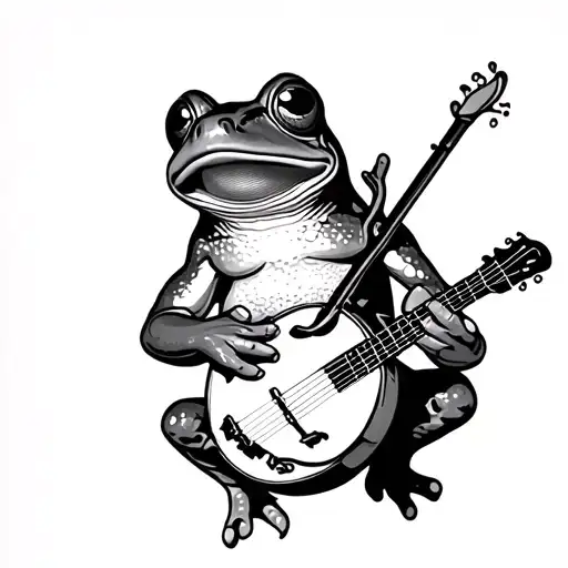 Frog playing a banjo tattoo design idea