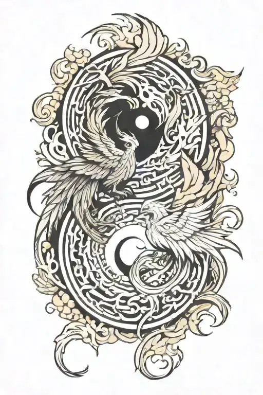 Combining a phoenix and dragon into a yin-yang design tattoo design idea