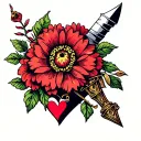 dagger with flower and heart tattoo design idea