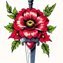 dagger with flower and heart tattoo design idea