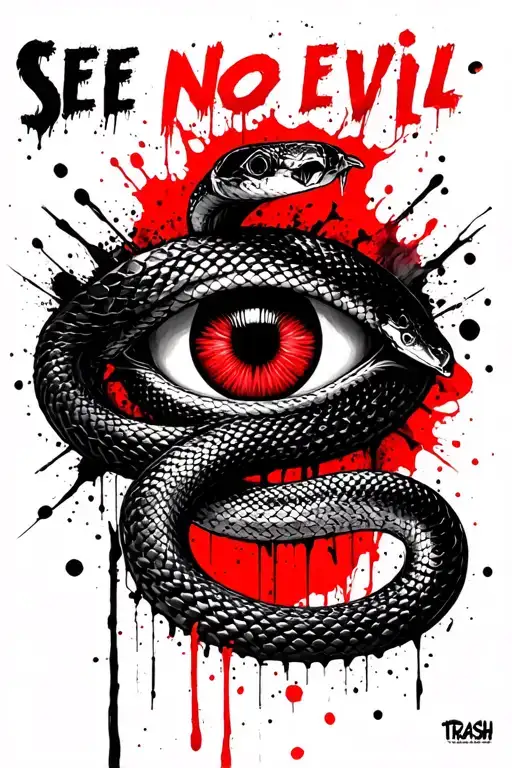 "See no evil" "See no evil" eye with snake slithering tattoo design idea