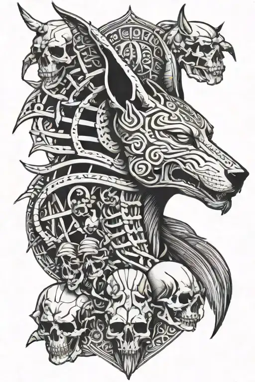 Anubis and skulls and scorpions tattoo design idea