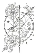 mix of the astrological signs of cancer, sagittarius, leo and virgo tattoo design idea