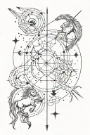 mix of the astrological signs of cancer, sagittarius, leo and virgo tattoo design idea