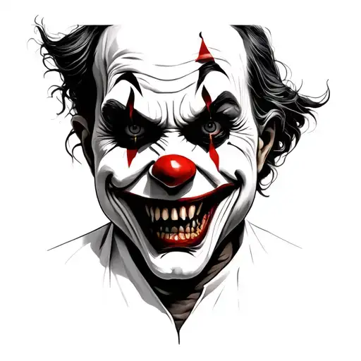 evil scary clown face right shoulder  tattoo design idea